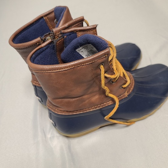 Sperry Saltwater Duck Boots Girls US 4 Navy Brown Waterproof Lace Up Winter - Picture 9 of 14